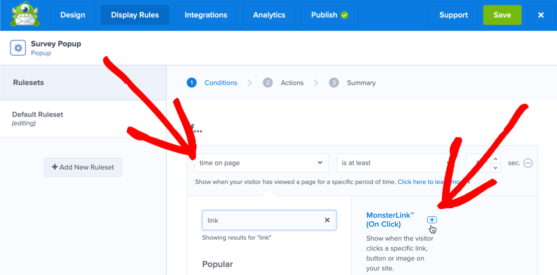 Create survey popup link