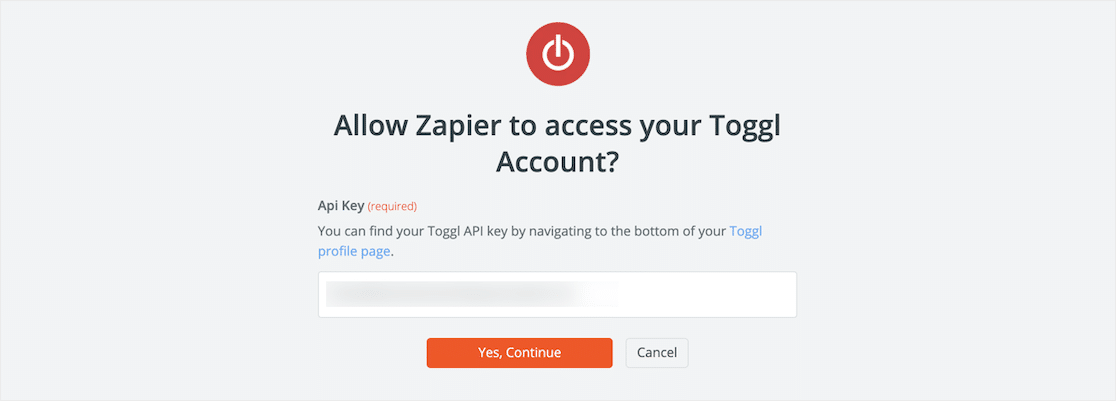 Toggl API key in Zapier