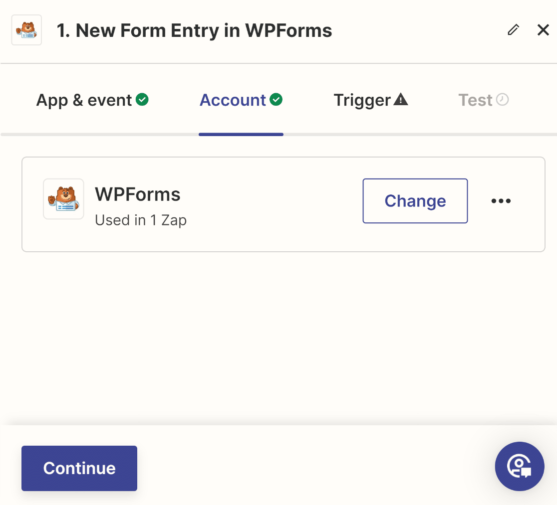 WPForms account connected to Zapier