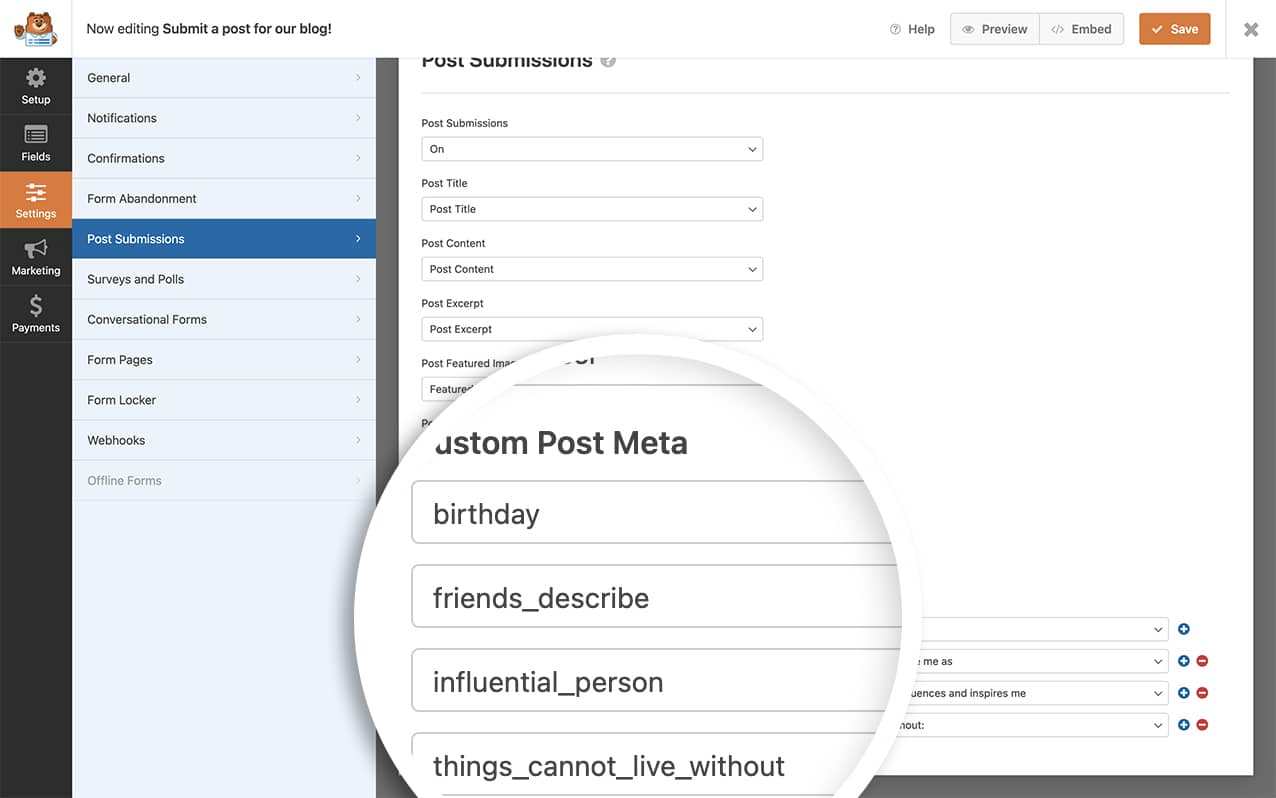 Map your form fields to your custom fields for your profile form