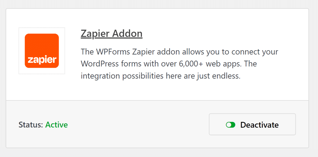 Zapier addon active