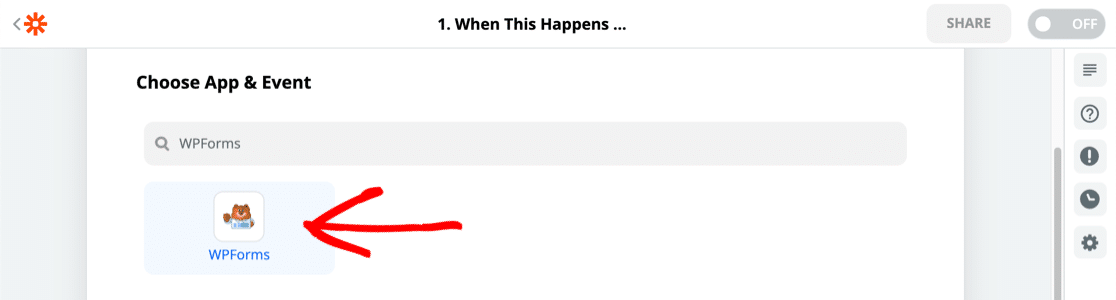 Search for WPForms in Zapier