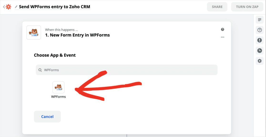 Search for WPForms in Zapier