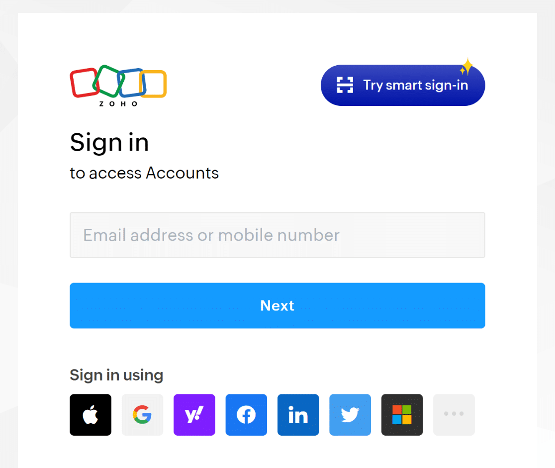 Zoho sign in