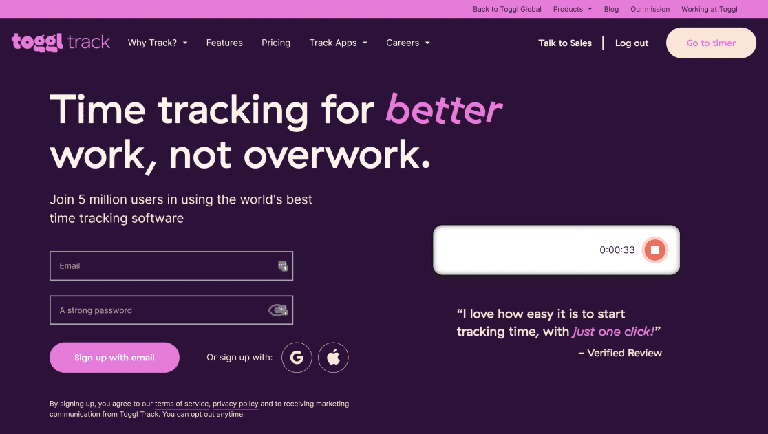 Toggl-track page