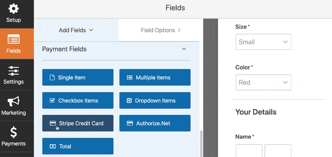 Add Stripe field to online payment form