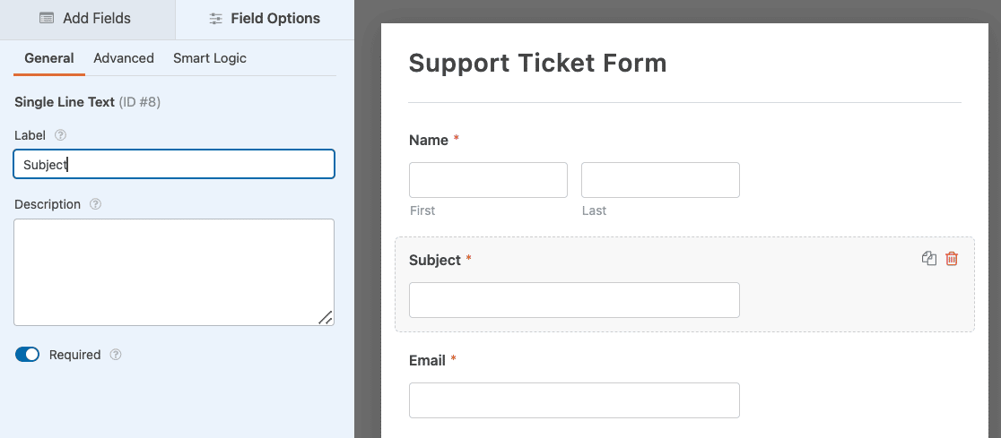 Adding a Subject field to a support ticket form