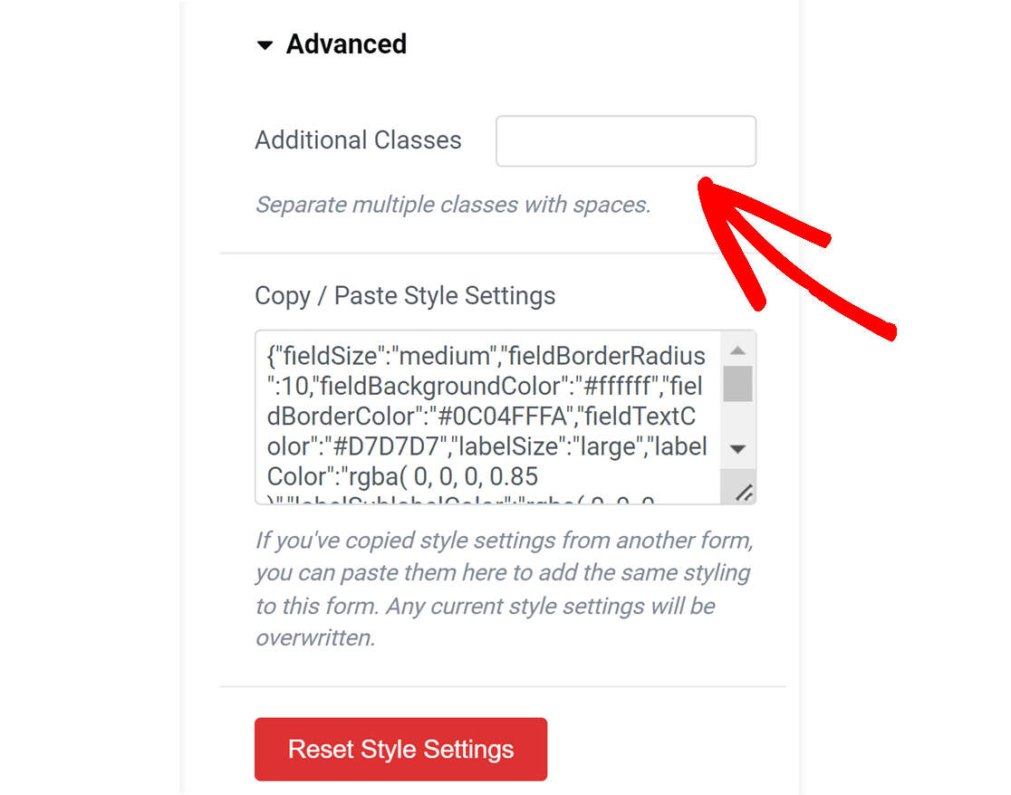 CSS option in Style tab
