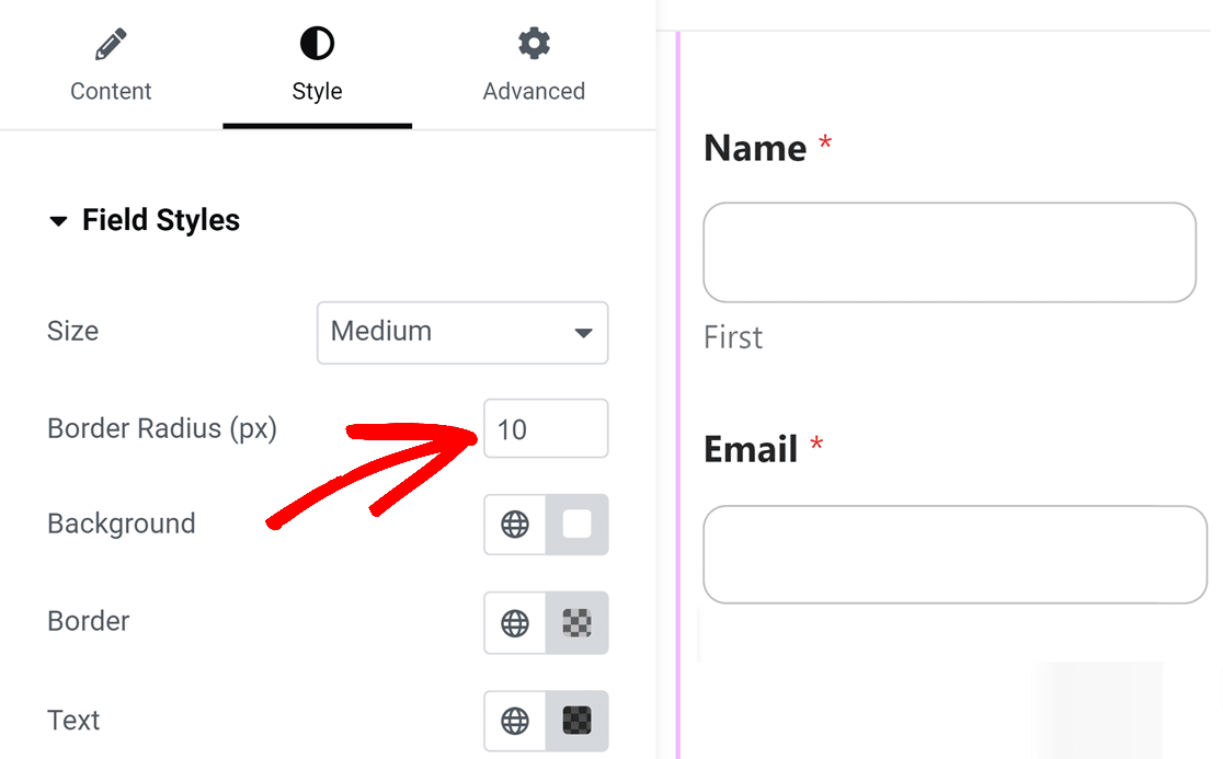 Border radius option in Style tab