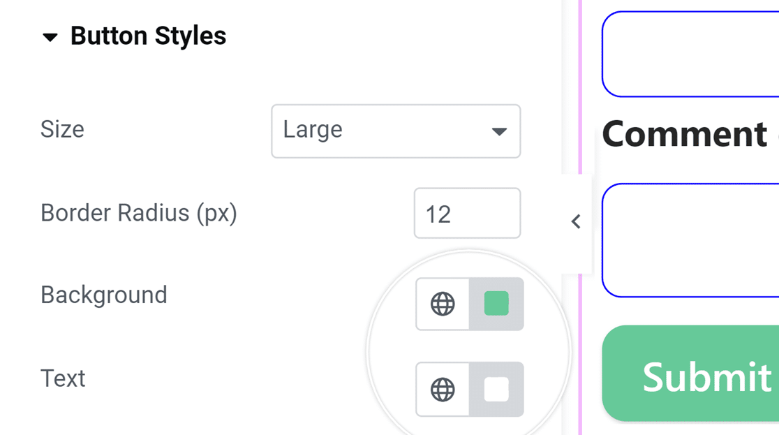 Button colors options in Style tab