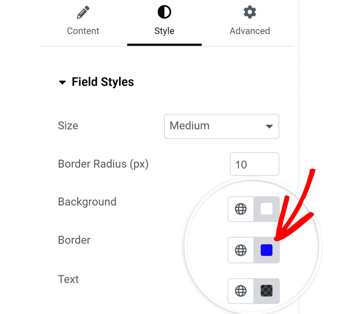 Border color option in Style tab