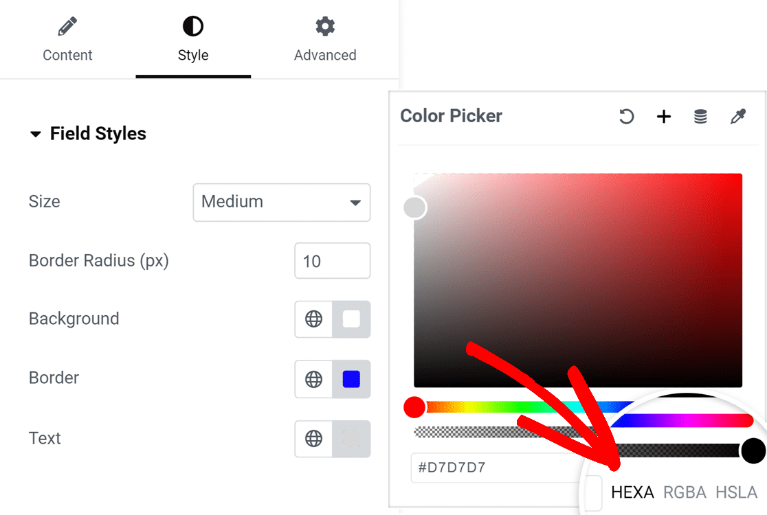 Color picker option in Style tab