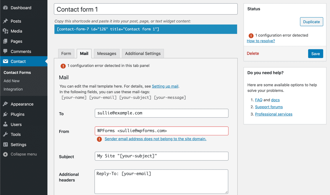 Contact Form 7 errors