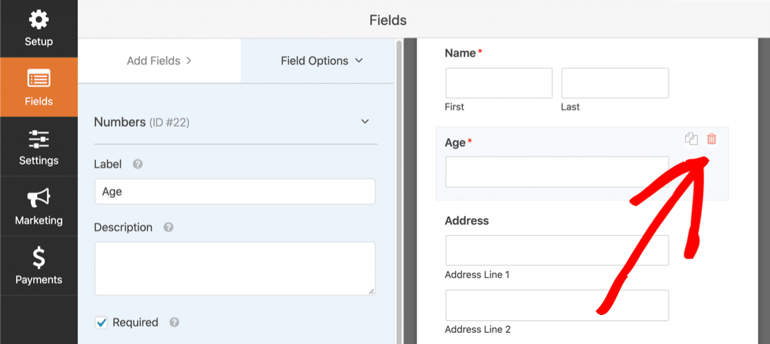 Delete online payment form field