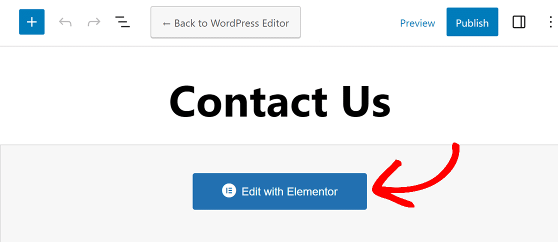 Opening the Elementor page builder from the block editor