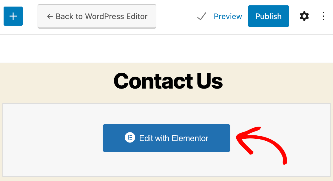 Opening the Elementor page builder from the block editor