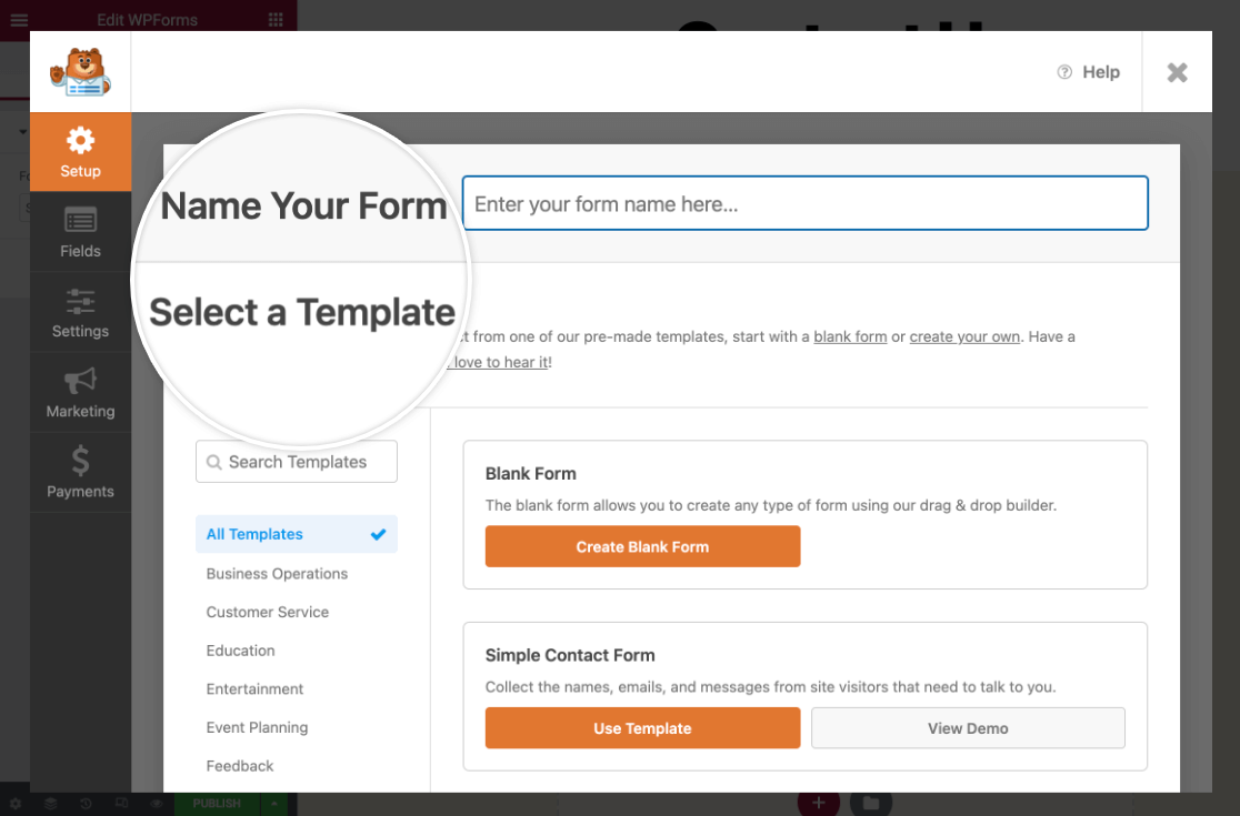 Creating a new form in the form builder popup in Elementor