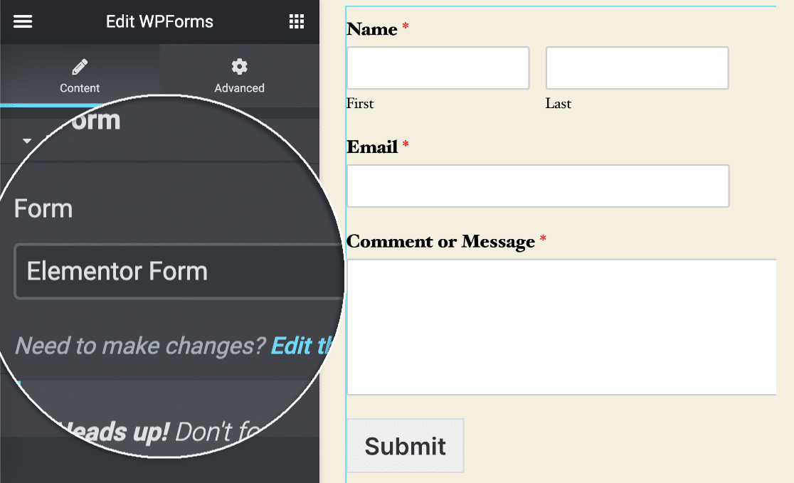 Elementor select form dropdown