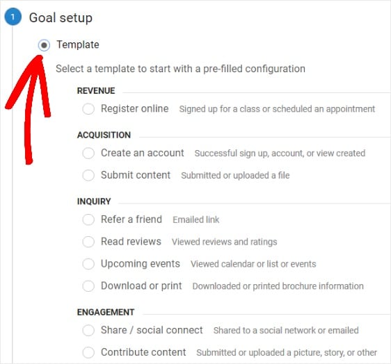 Goal setup template