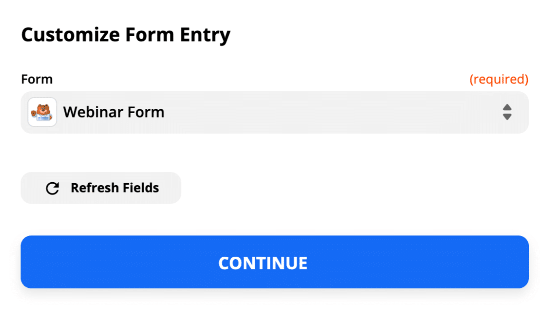 Select custom GoToWebinar registration form in Zapier