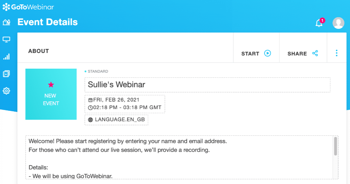 Setting up a GoToWebinar event for a custom form