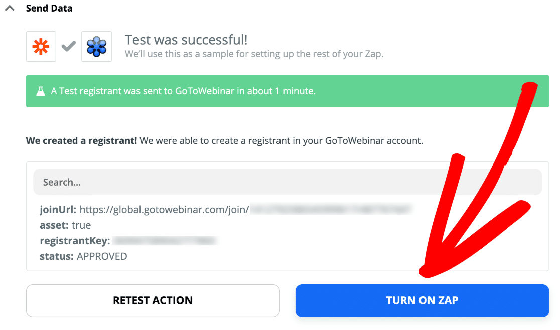 Turn on GoToWebinar registration form zap