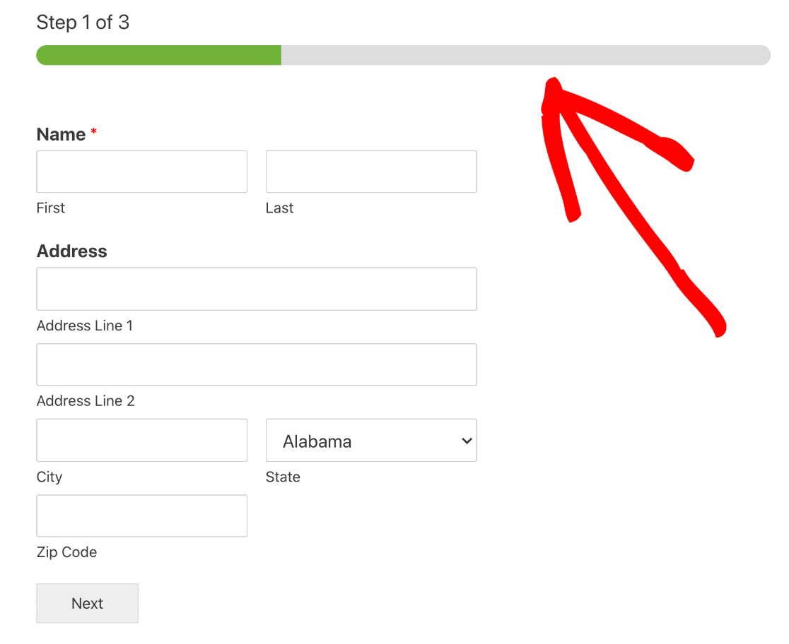 Online payment form progress bar