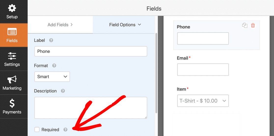 Online payment form required fields