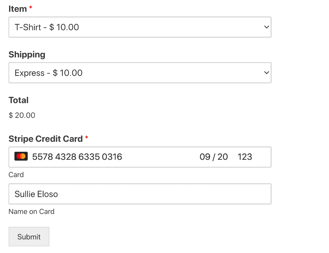 Simple online payment form