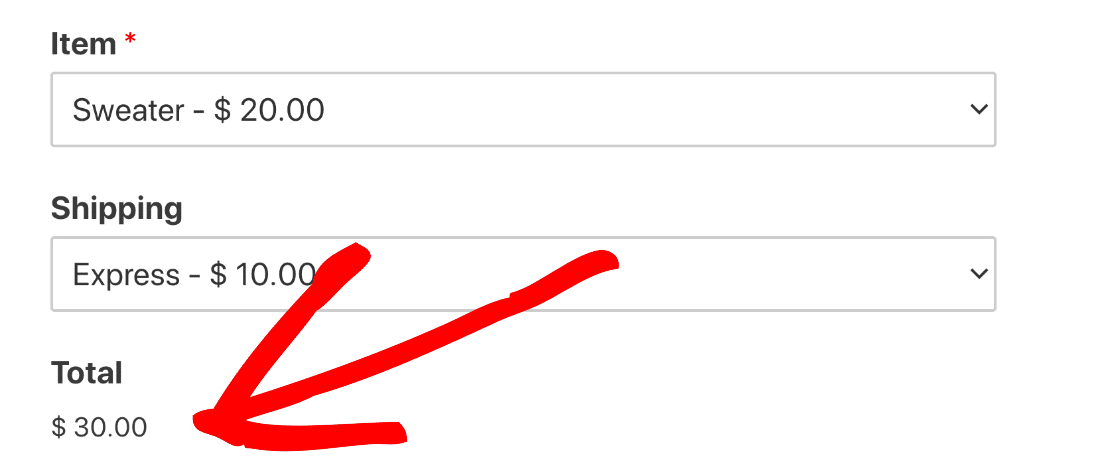 Online payment form Total field