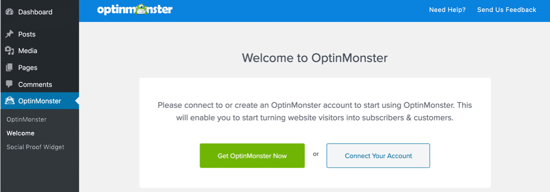 OptinMonster welcome screen