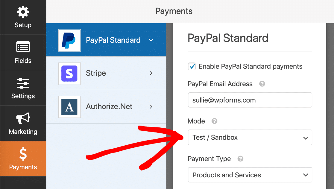 Online payment form in PayPal Sandbox mode