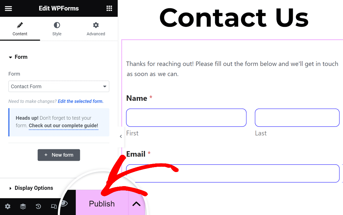 Publish Elementor page button