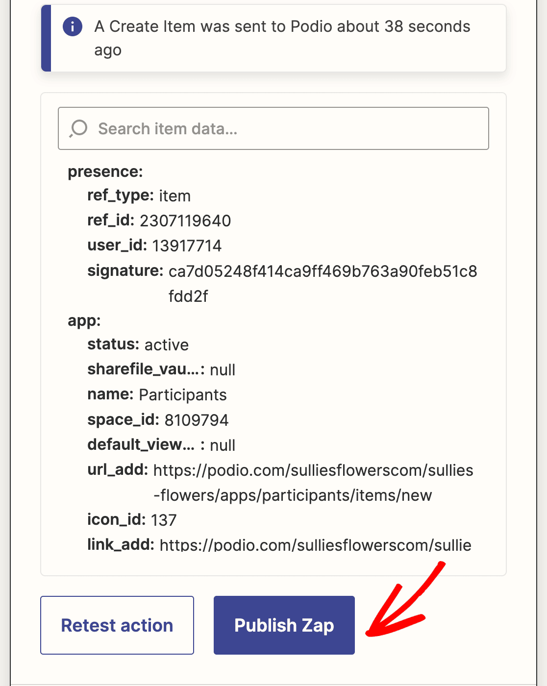 Publishing your Podio Zap