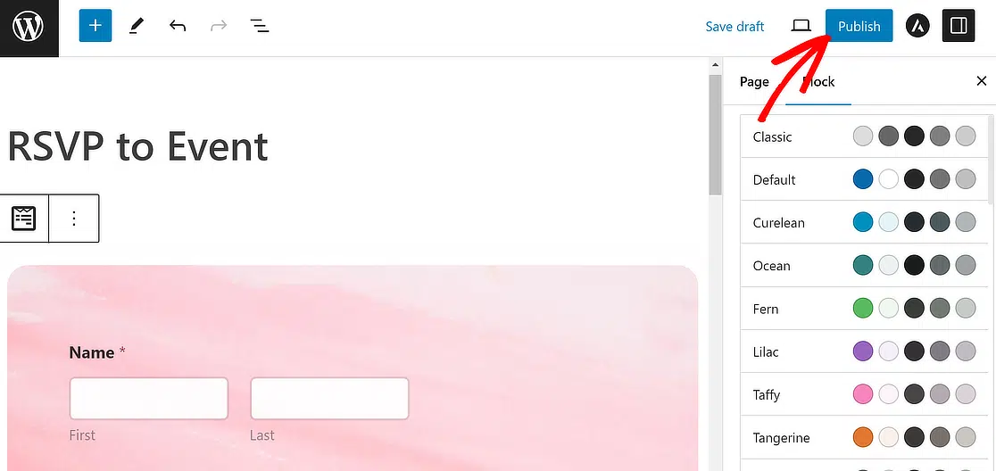 Publicar formulário de RSVP