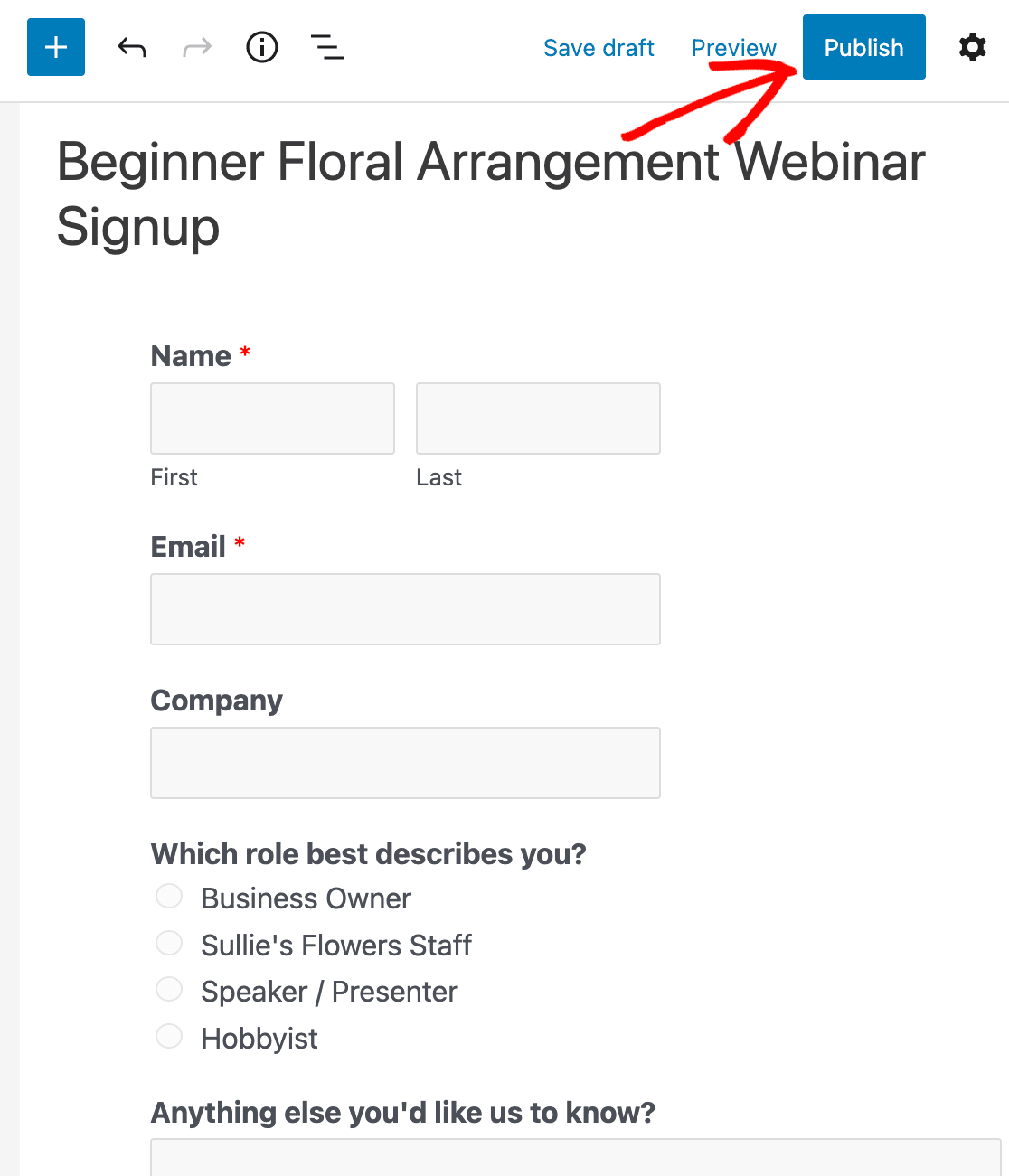 Publishing your webinar registration form