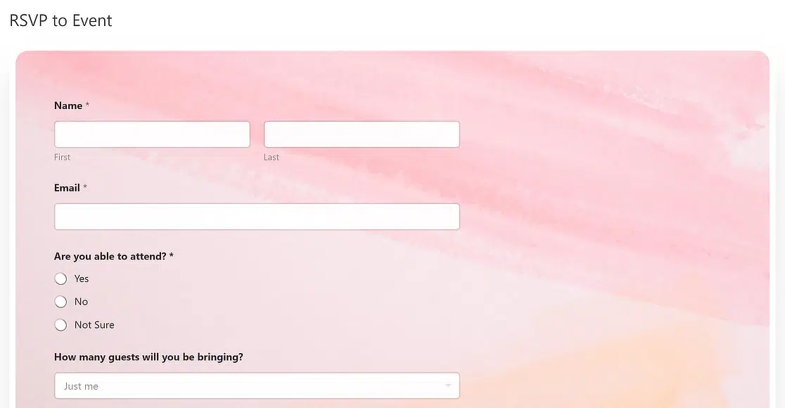 Formulário de RSVP publicado