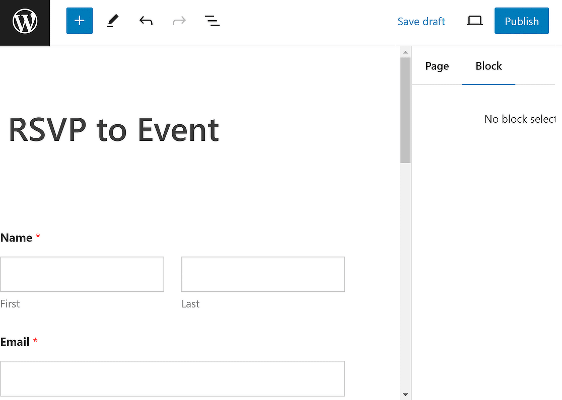 RSVP form embed in page