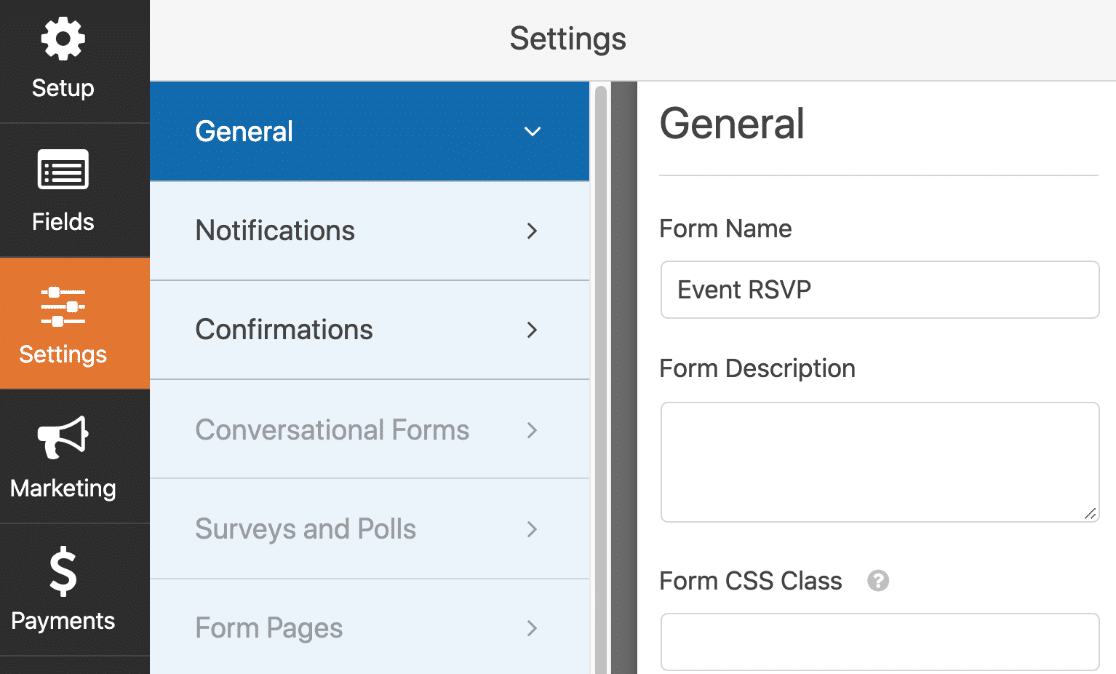 General settings on RSVP form