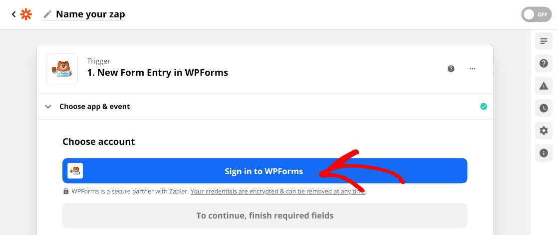 Sign into WPForms for Zapier