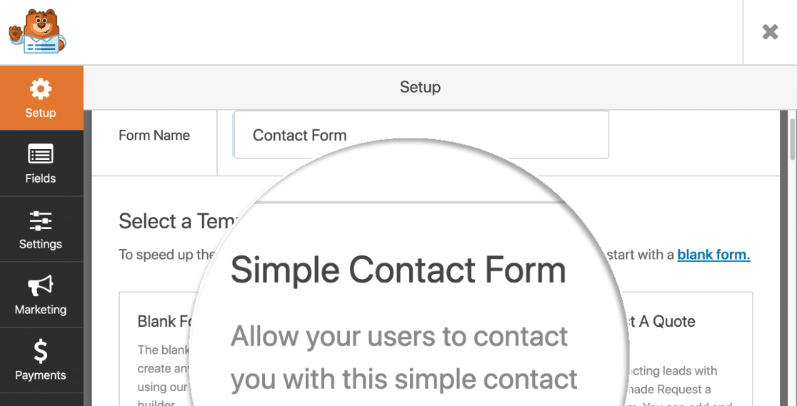 WPForms select template