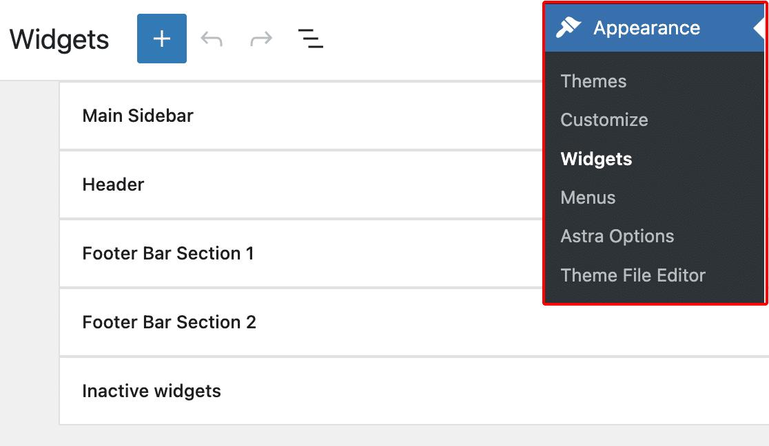 Opening the widget editor in WordPress