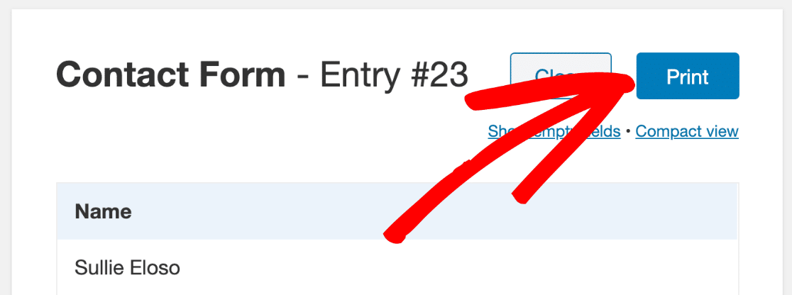 Print button on WordPress form entry