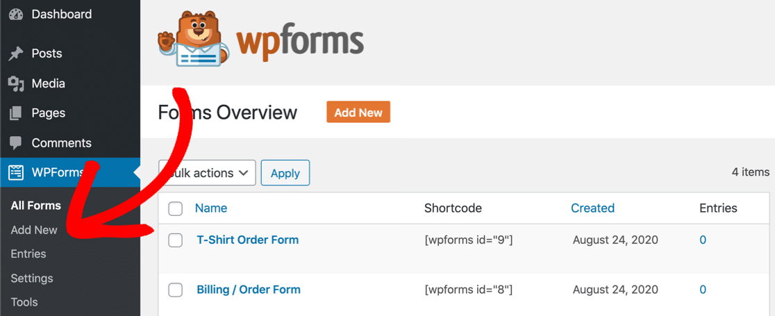 Add a new custom form in WPForms