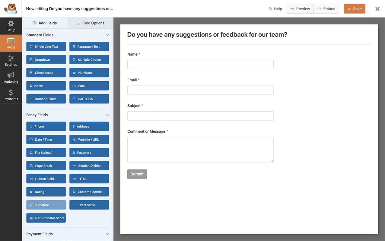 create your form and add your fields