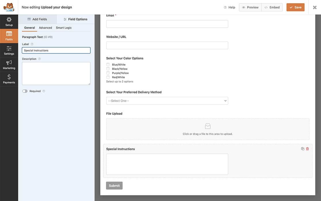 Create the form and add the fields so that we can show all fields in the confirmation message.