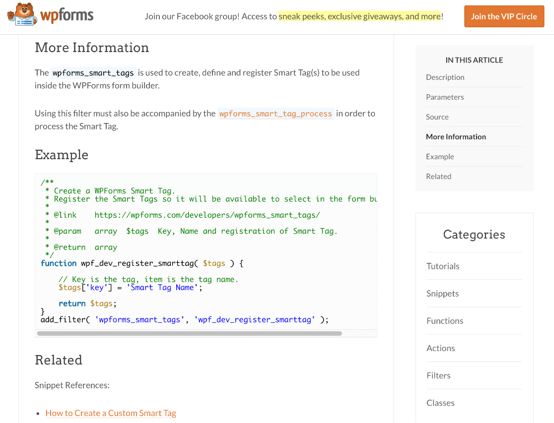 WPForms developer docs example