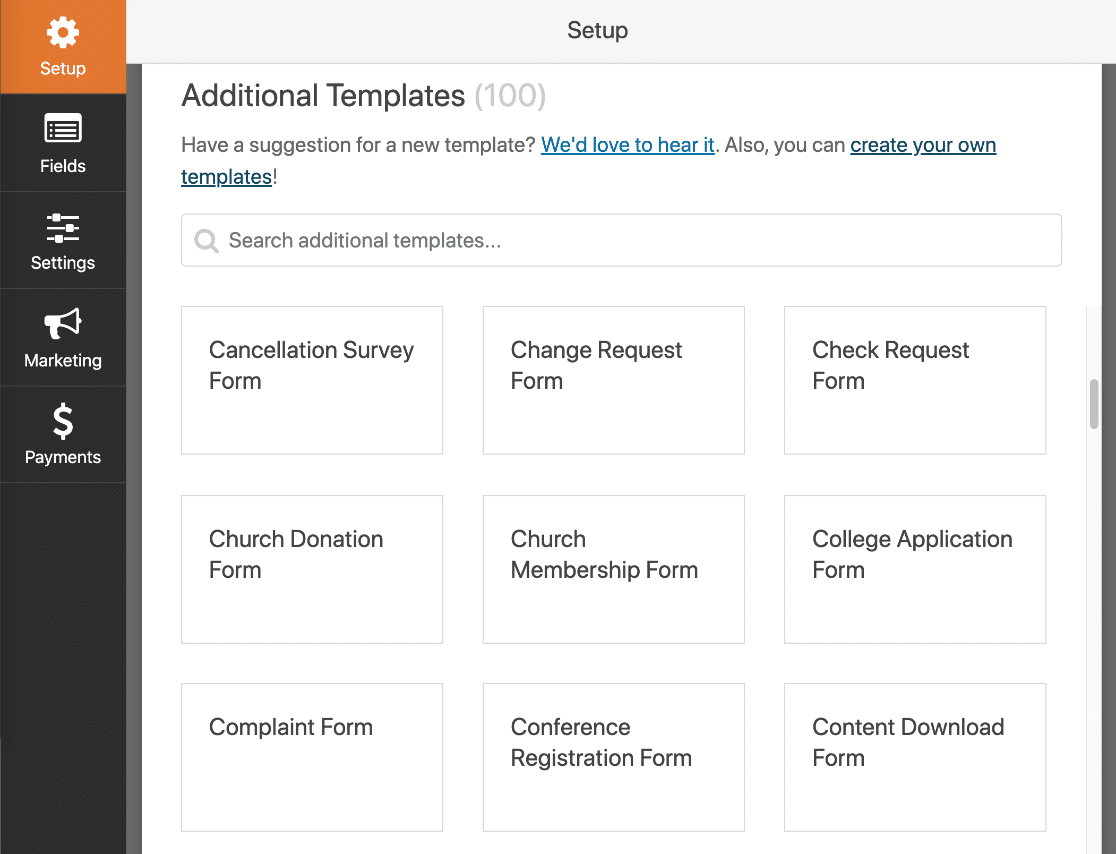 WPForms form templates