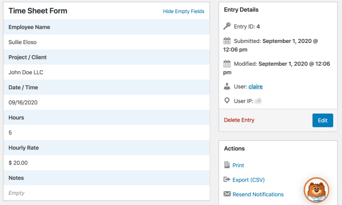 View a form entry in WPForms