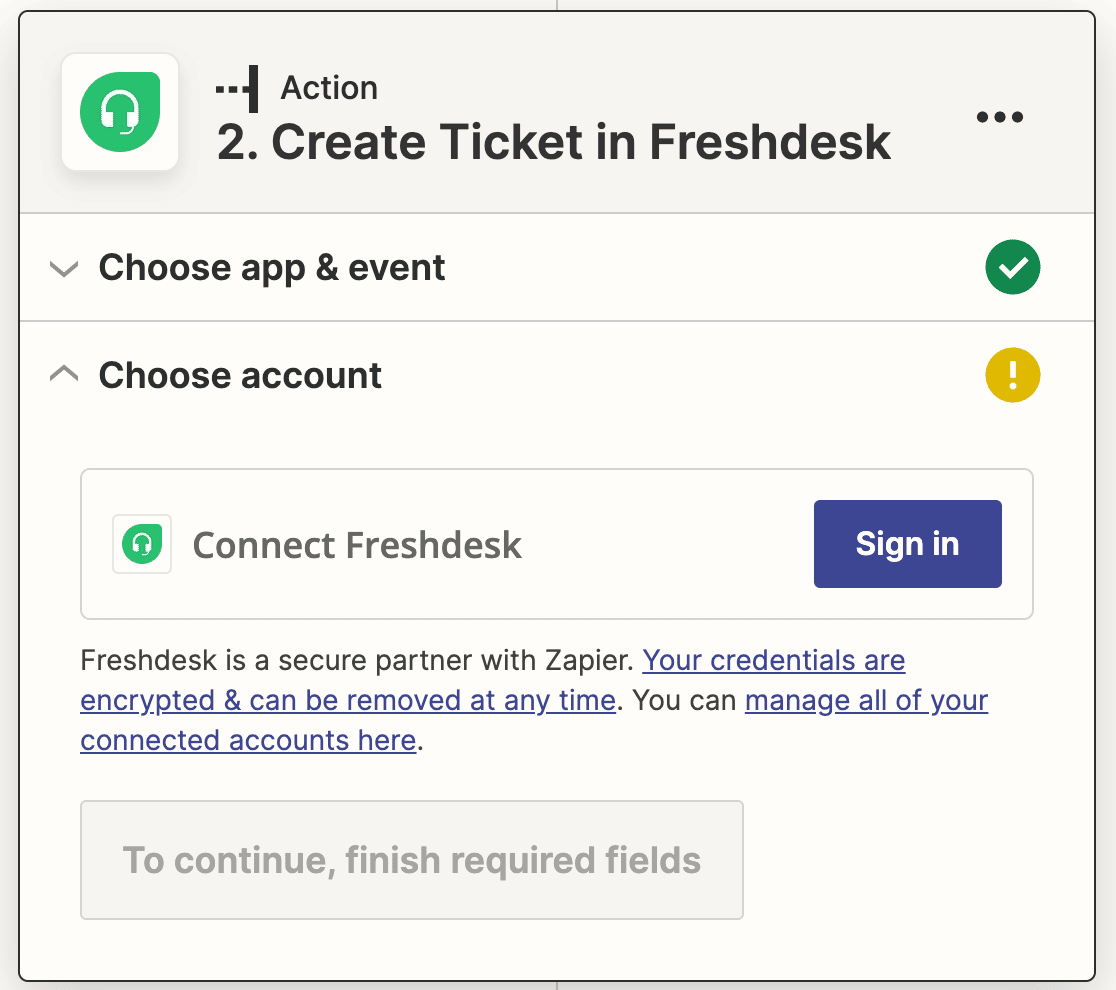 Signing in to Freshdesk via Zapier